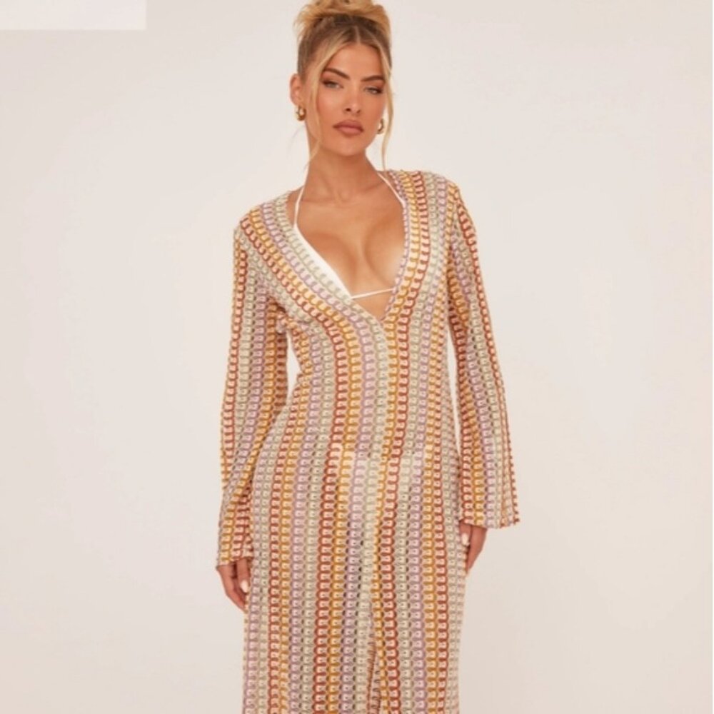 TFY Plunge Crochet Maxi Dress Beach Cover-Up Size Small New NWT Boho Bohemian